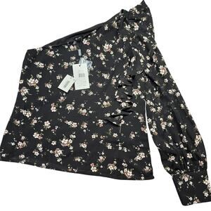 Bardot Black Floral One Shoulder Shirt Blouse NEW $79 Lightweight Women's Size S